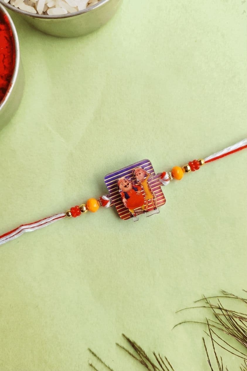 Multicolored Beaded Motu Patlu Rakhi for Lil Brother - Cute Kids Rakhi 2026