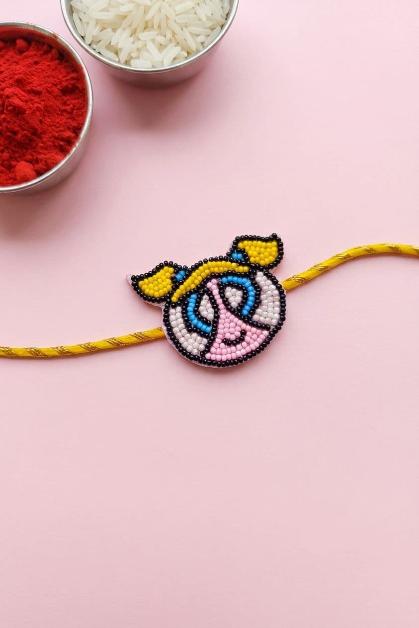 Multi-colored, Beaded Kids Rakhi: Handmade Powerpuff Girls Design for 2026