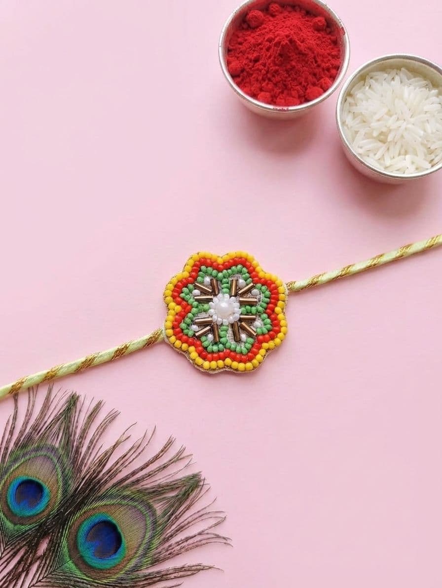 Multicolor Beaded Blossom Rakhi-Handcrafted Brotherly Love Emblem
