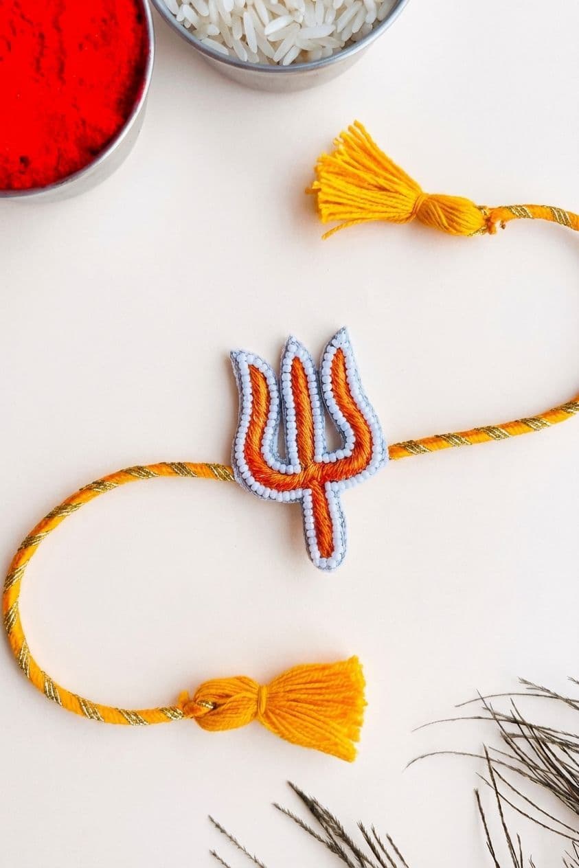 Handcrafted Silver Shiva Trishul Rakhi, Symbol of Love, Alloy Material