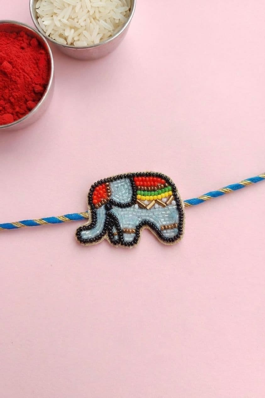 Multicolor Elephant Charm: Handmade Beaded Rakhi for Brother