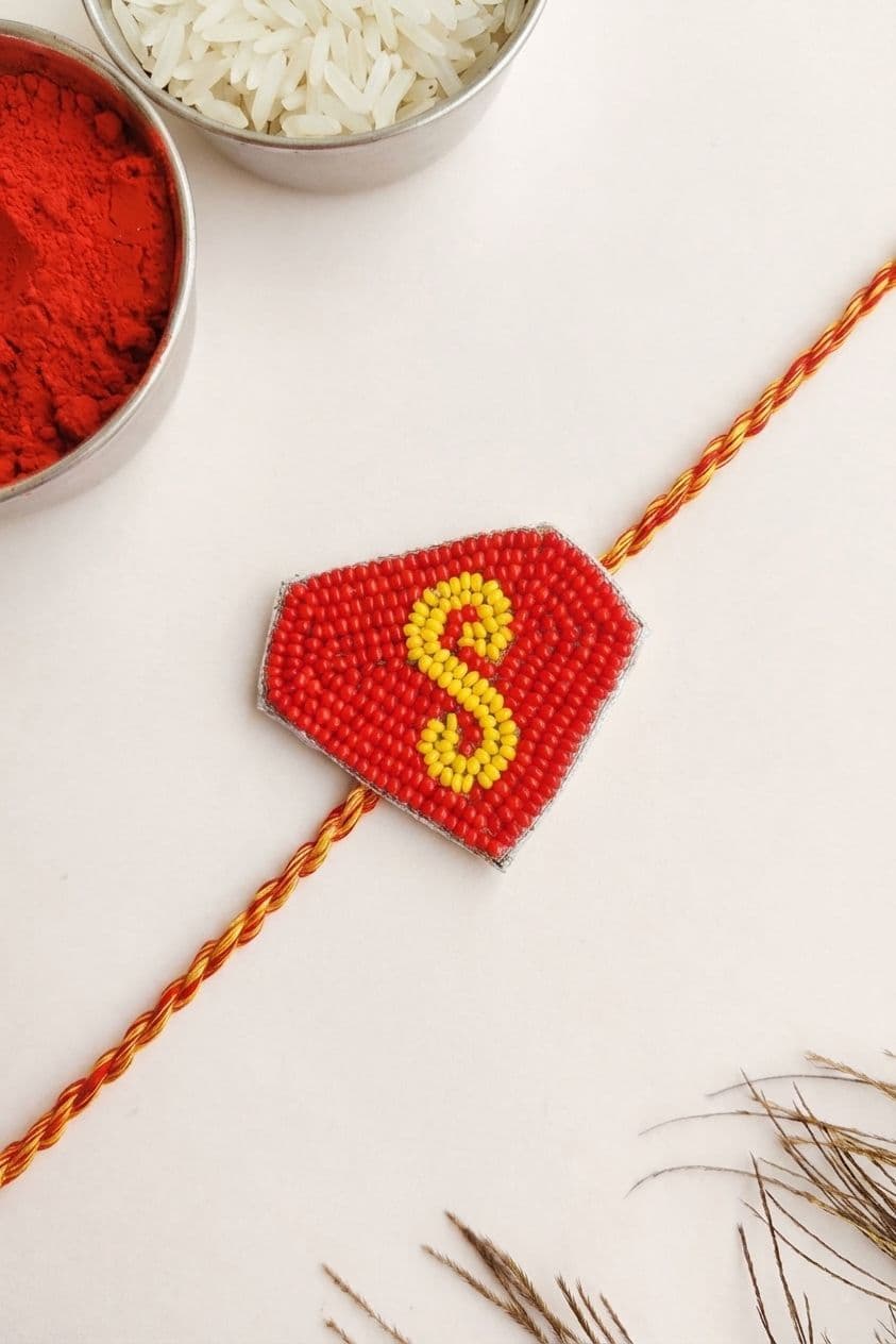 Adorable Spiderman-themed Handmade Beaded Rakhi for Kids - Red & White