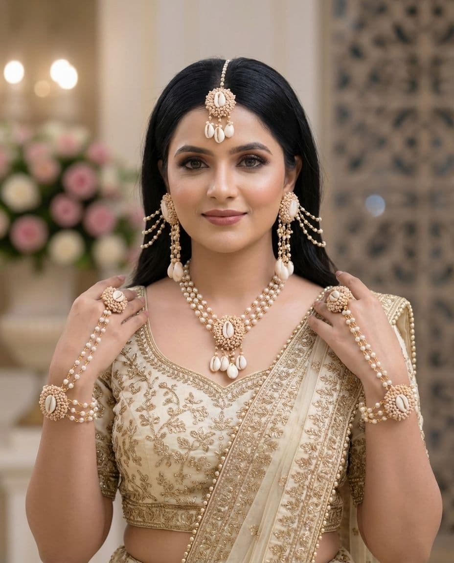 White Cowrie Shell Jewelry Set – Haldi & Mehndi